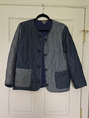 Style & Co. Two-Tone Quilted Denim Jacket in Dark Blue and Light Blue